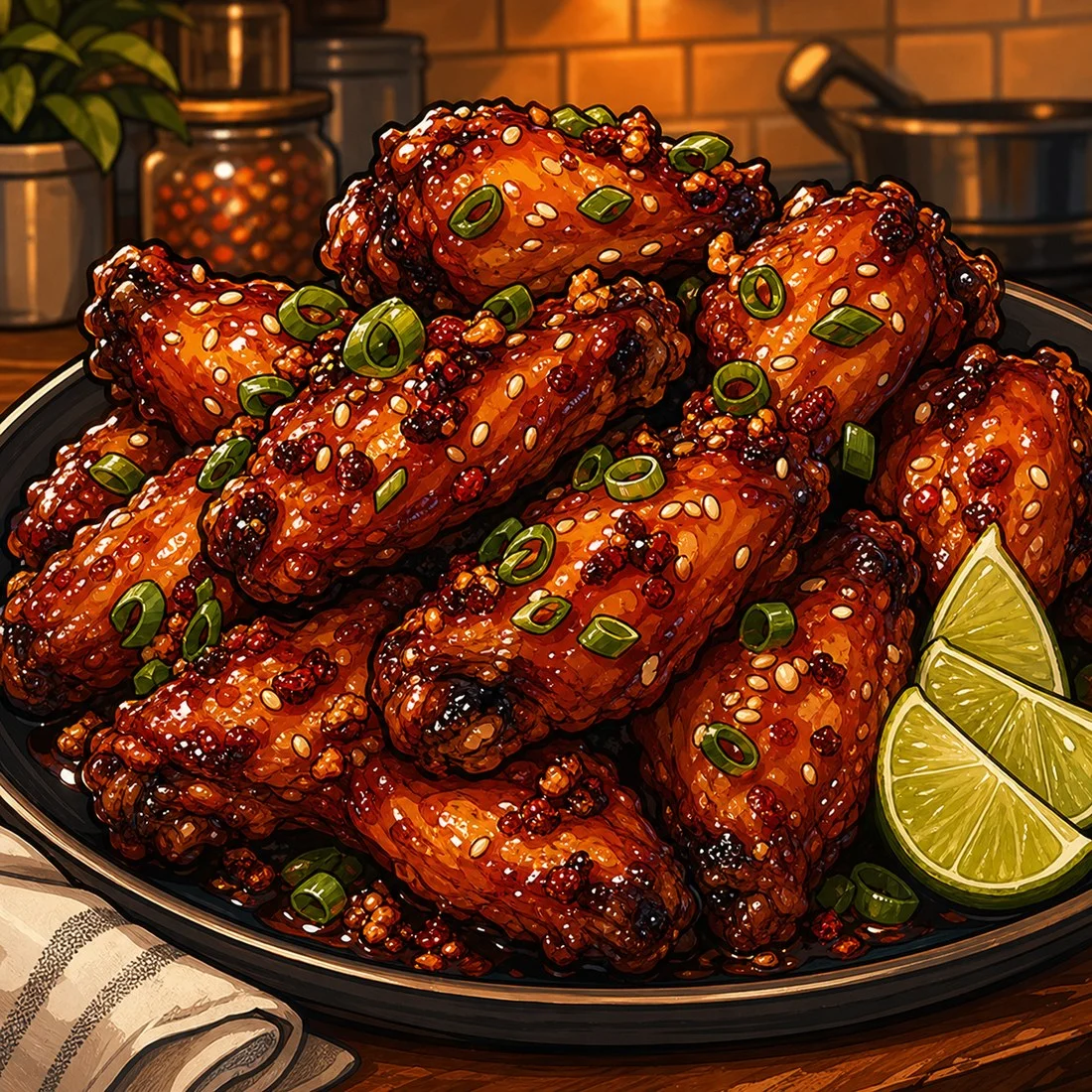 Sticky honey garlic wings with herbs and sesame