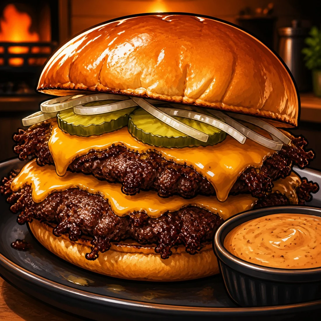 Crispy smash burger with melted cheddar